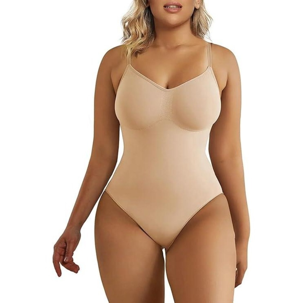 ShaperX Womens Bodysuit Shapewear Full Body Slimming‎ Thong Beige L/XL